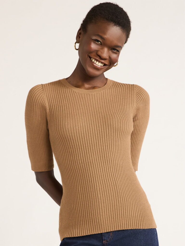 Scoop Women's and Women's Plus Rib Knit Sweater with Elbow Length Sleeves, Lightweight, Sizes XS-4X