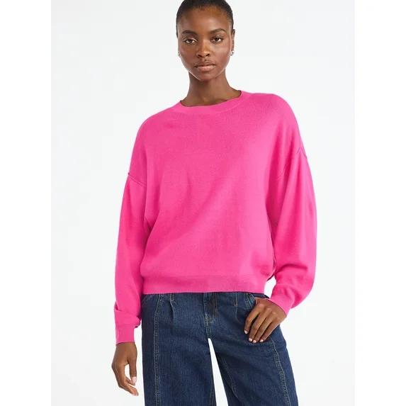 Scoop Women's and Women's Plus Oversized Crewneck Sweater, Lightweight, Sizes XS-4X