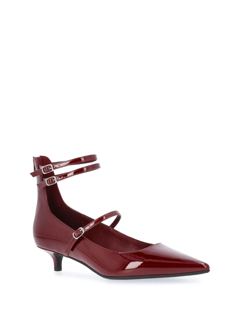 Scoop Women's Faux Leather Pointed Toe Strappy Kitten Heel Shoes