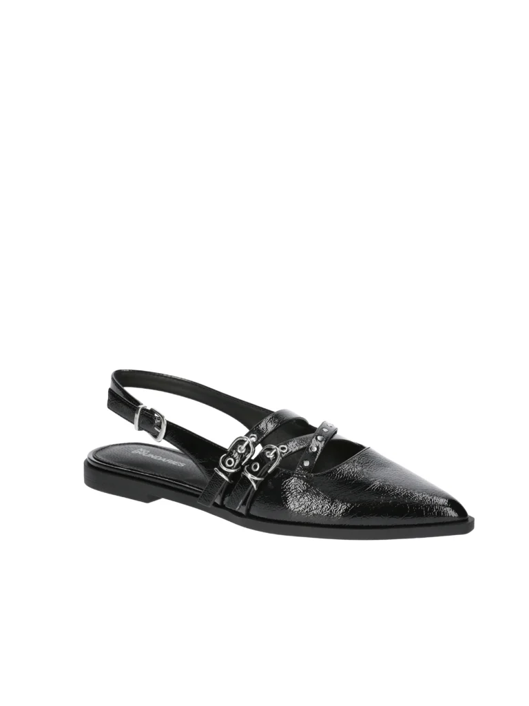 No Boundaries Women's Faux Leather Strappy Moto Flats