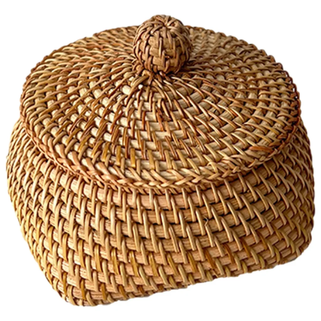 Rattan Basket with Tassel Lid Natural