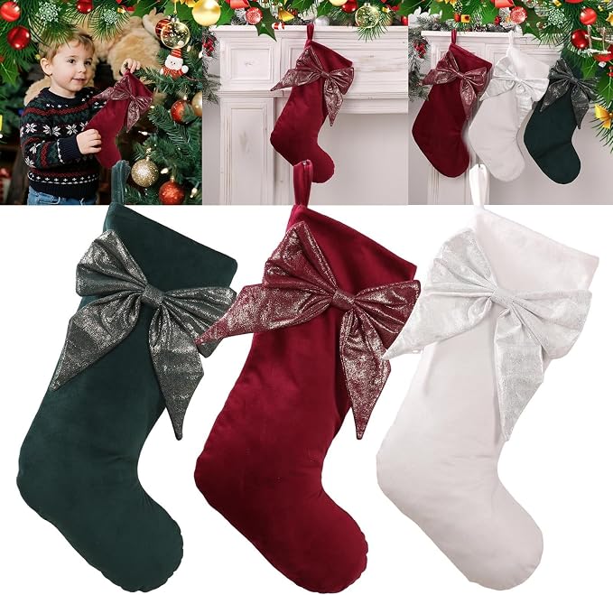 Velvet Bow Christmas Stocking Cream - Threshold