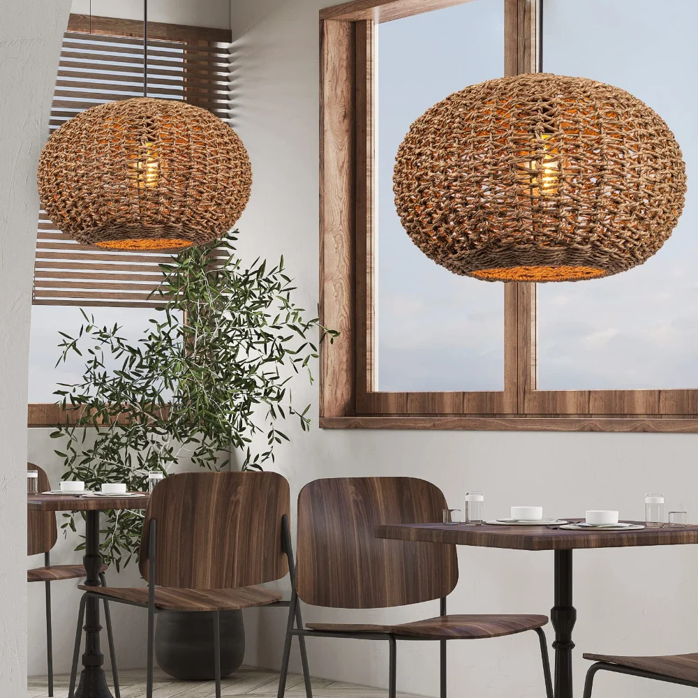Rattan Hardwired Pendant Lamp