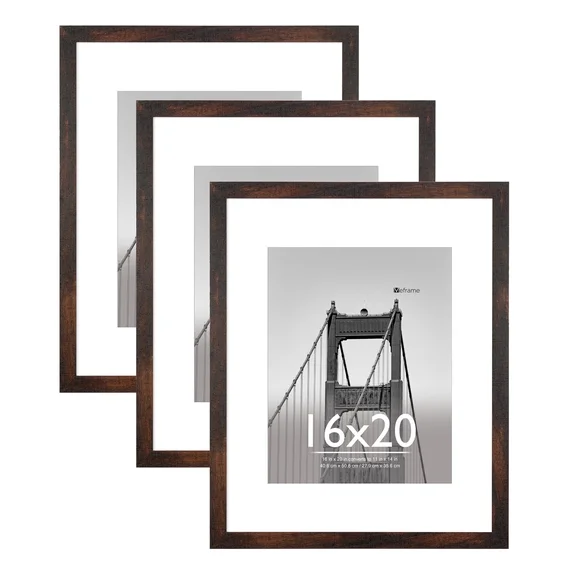 16" X 20" Matted to 11" X 14" Wood and Metal Edge Frame Brown