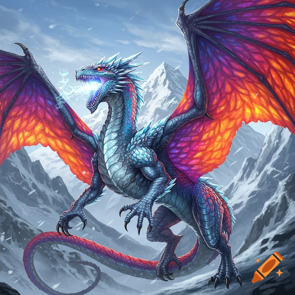 Animated Fire/Ice Dragon W/Wings