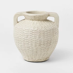 Small Woven Texture Ceramic Vase Cream - Threshold