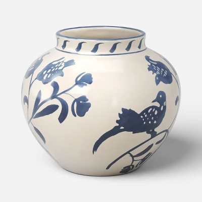 Medium Blue Painted Ceramic Vase - Threshold