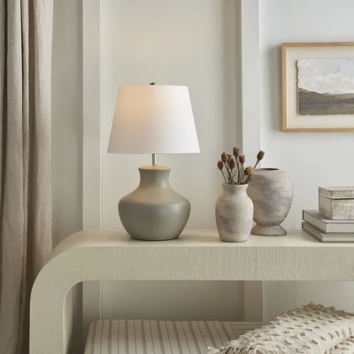 Textured Linear Ceramic Table Lamp Gray - Simple Designs