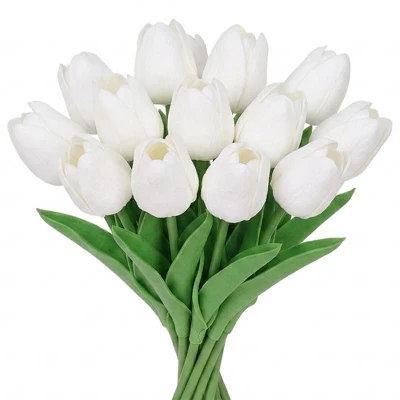 22pcs White Artificial Tulips Flowers