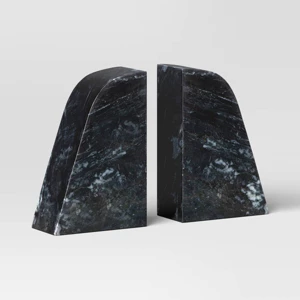 2pc Marble Bookends Black - Threshold