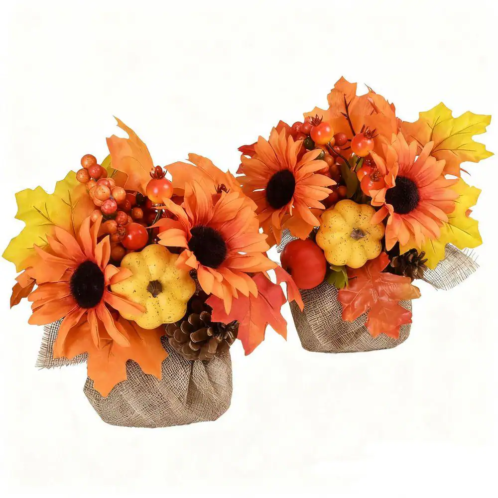 Small Orange Fall Leaf Artificial Plants Arrangement - Threshold