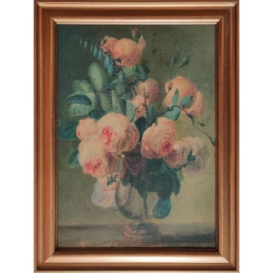 12" X 16" Antique Floral Framed Canvas Board Olive Green