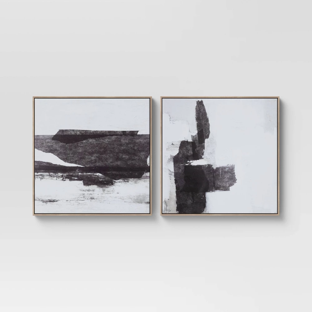 (Set of 2) 24" X 24" Framed Canvas Black - Threshold