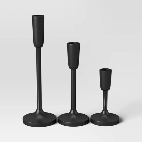 Set of 3 Aluminum Taper Holders Black - Threshold