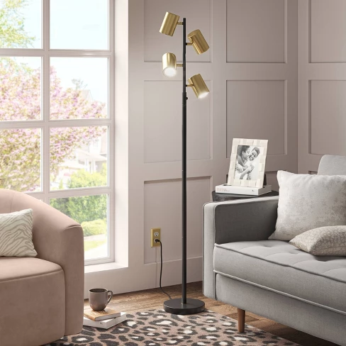 Dean Spotlight Floor Lamp Black/Brass: Touch Sensor, Adjustable