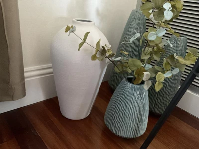 Modern Textured Ceramic Floor Vase White - Threshold