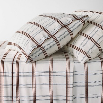 Teen Twin XL 300 Thread Count Contrast Merrow Edge Plaid Sheet Set