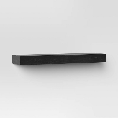 12" X 6" Wood Wall Shelf with Hanging Wire Matte Black - Threshold