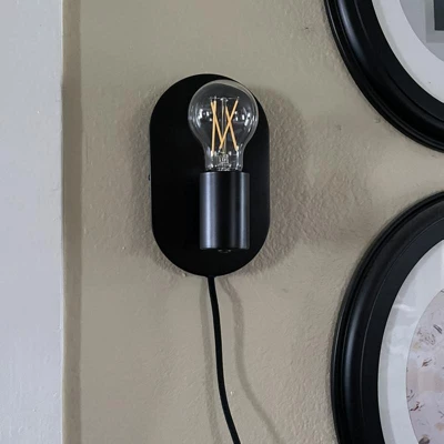 Linus 1-Light Matte Black Plug-in or Hardwire Wall Sconce - Novogratz X