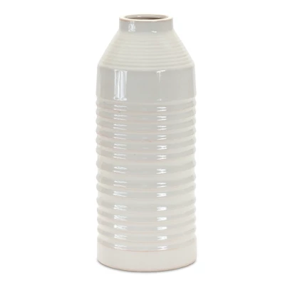 Earthenware Ribbed Vase Heathered White - Threshold