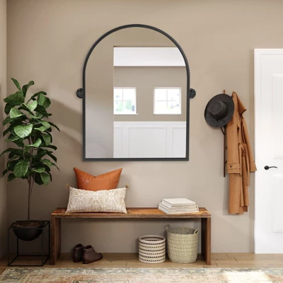 24"x15" Arch Wall Mirror with Shelf and Pegs Brown/Black - Threshold