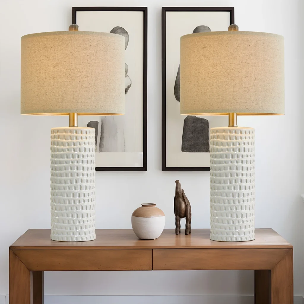 Ceramic Prism Table Lamp Off-White - Simple Designs: Modern Bedside