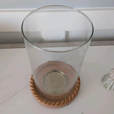 Small Wood and Glass Hurricane Candle Holder Tan - Threshold