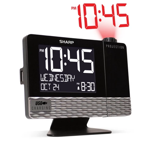 Projection with USB Charge Table Clock Black - Sharp