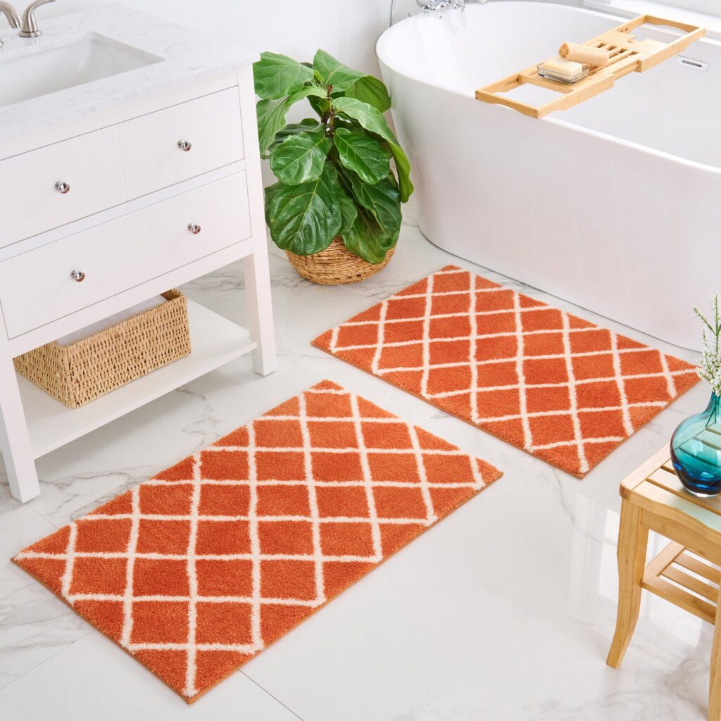 Diamond Bath Mat 2pc Ivory