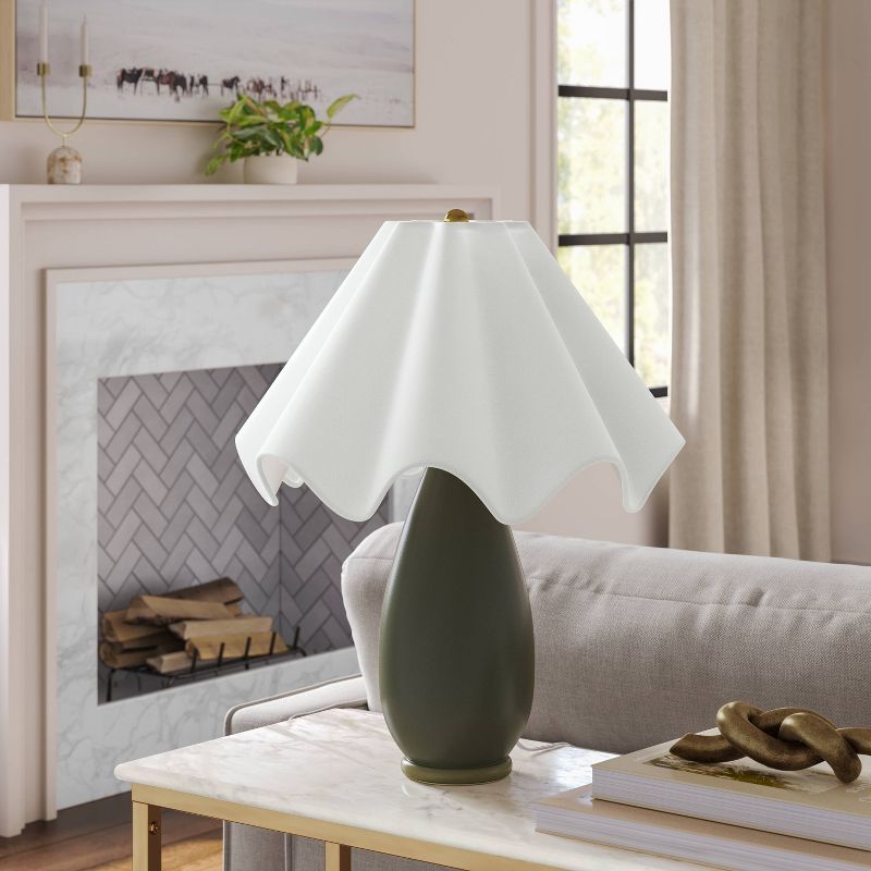 Wavy Shade Collection with Ceramic Base Table Lamp Green - Threshold
